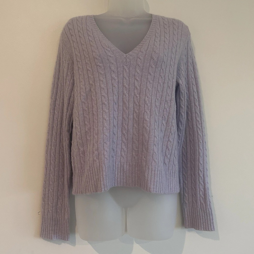Vtg The Limited Y2K Cashmere Angora Cable Knit Sweater Sz L Wool Blend Lavender